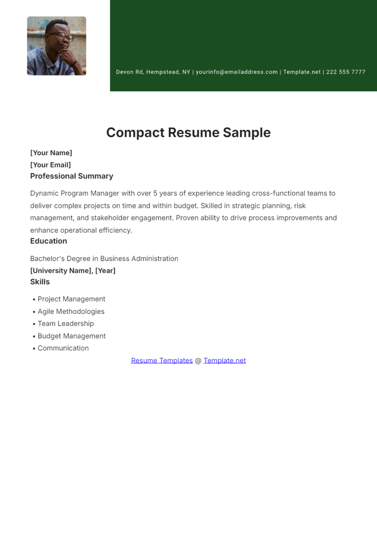 Free Compact Resume Sample Template to Edit Online