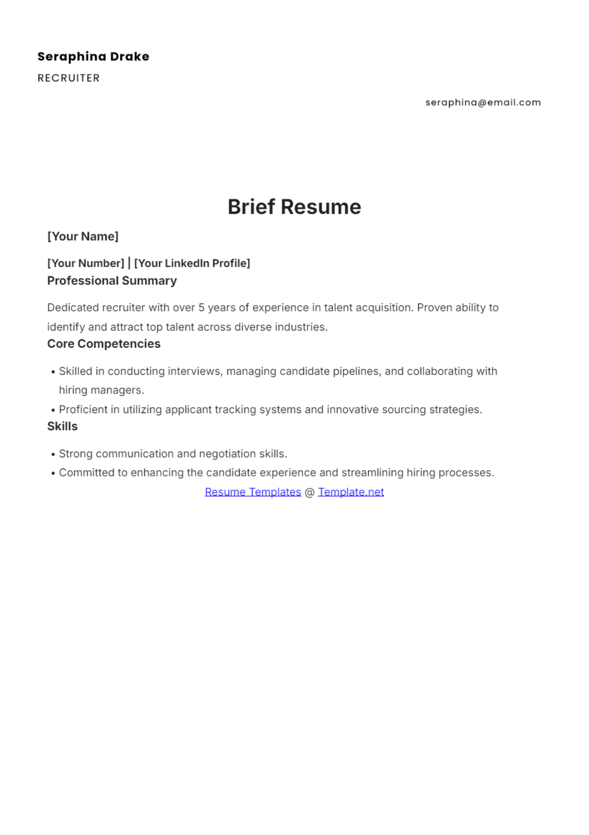 Free Brief Resume Template - Edit Online & Download | Template.net