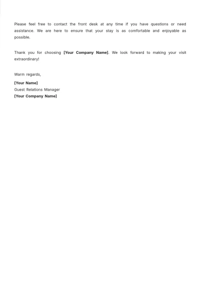 Free Blank Resort Guest Welcome Letter Template to Edit Online