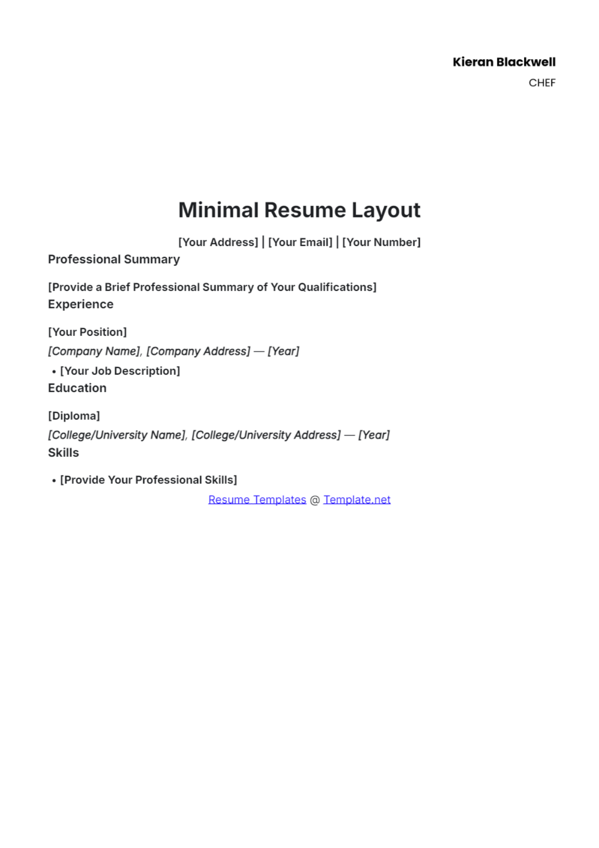 Minimal Resume Layout Template - Edit Online & Download