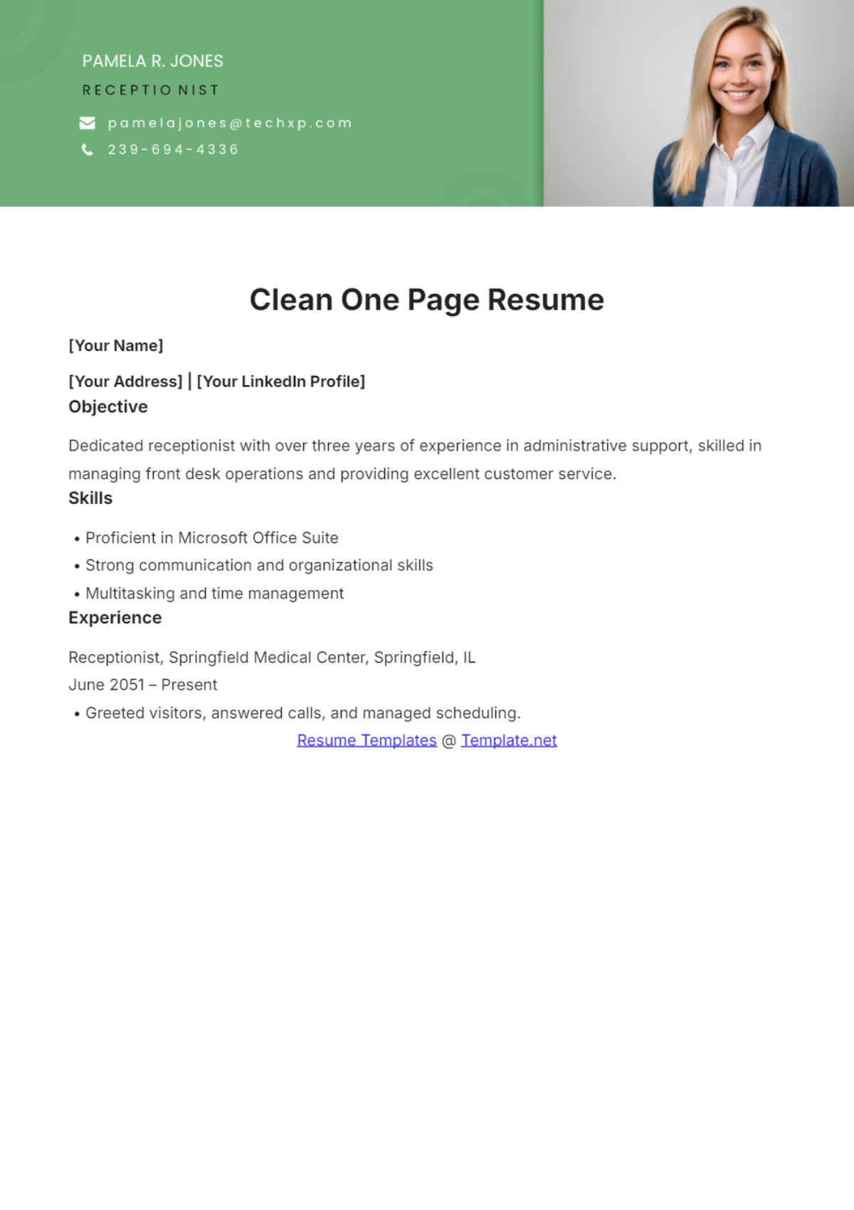 Clean One Page Resume Template - Edit Online & Download