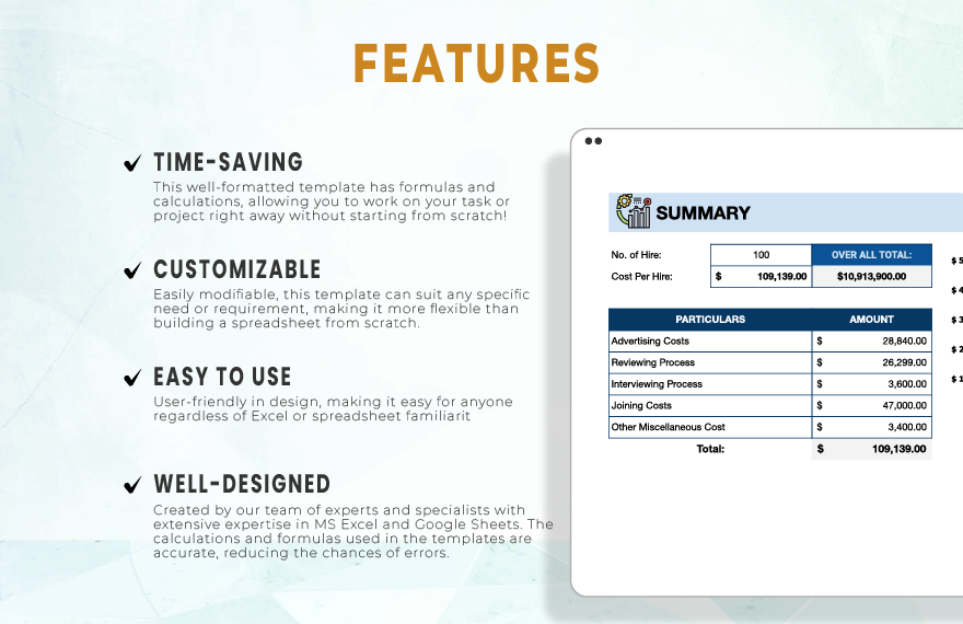 Cost Per Hire Calculator Template