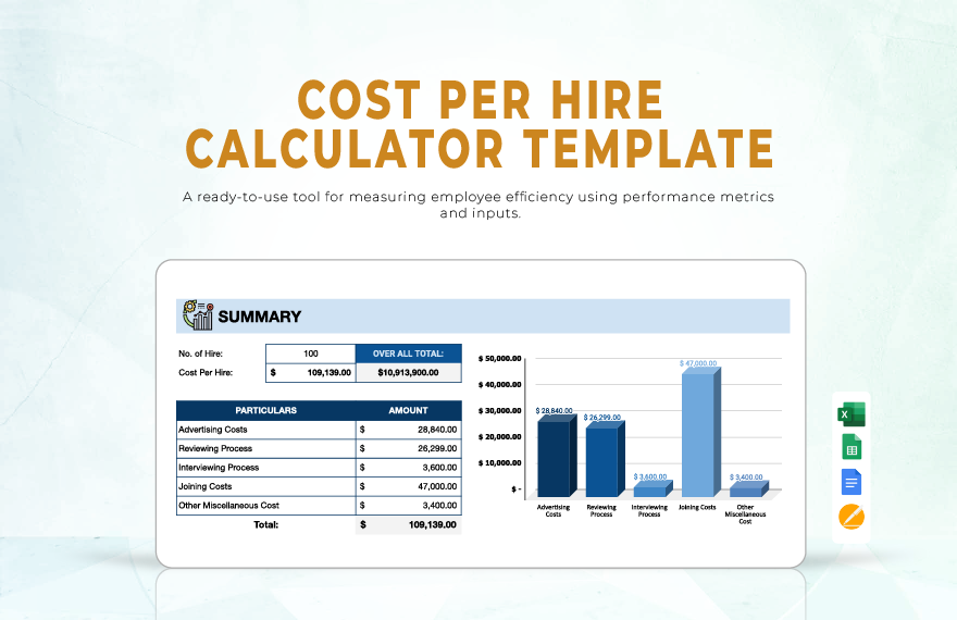 Cost Per Hire Calculator Template in Google Docs, Apple Numbers, Excel, Google Sheets - Download | Template.net
