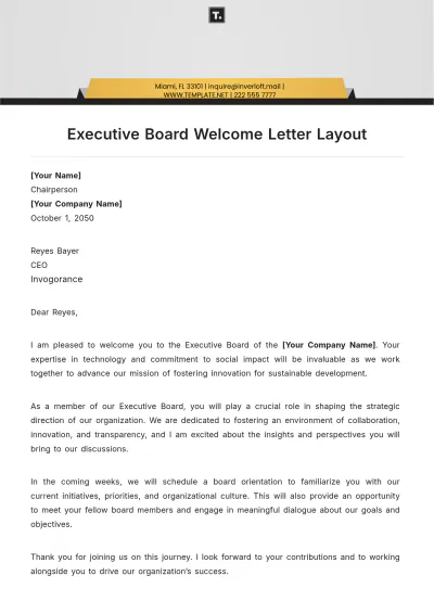 Free Executive Board Welcome Letter Layout Template to Edit Online