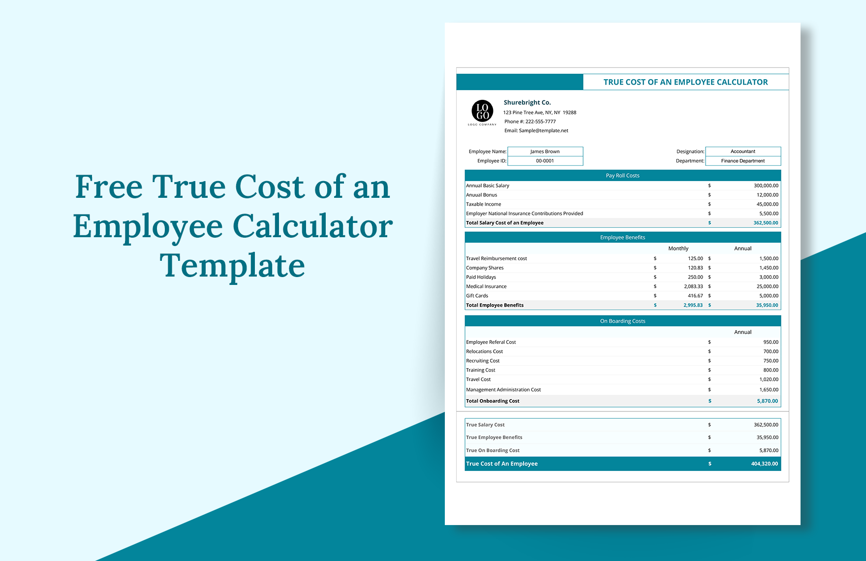 Free True Cost of an Employee Calculator Template Google Docs Excel