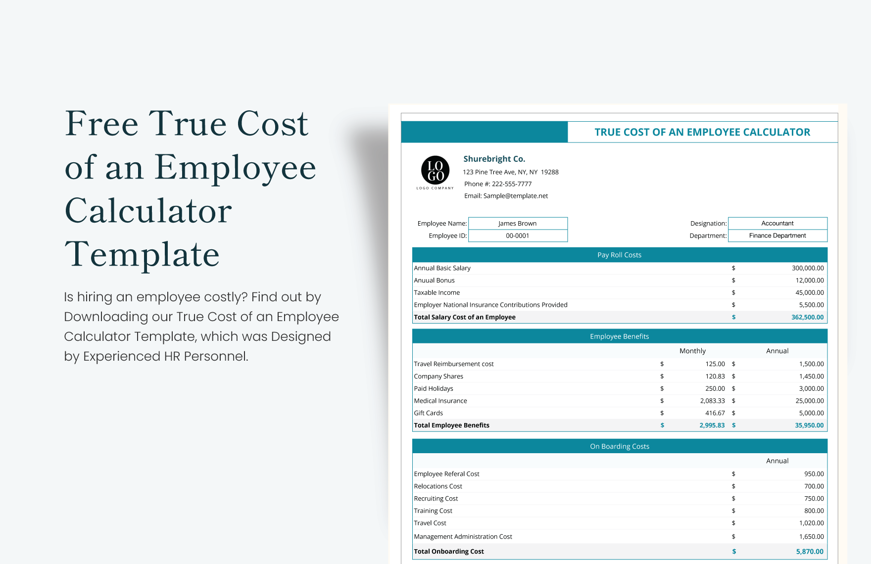 True Cost of an Employee Calculator Template