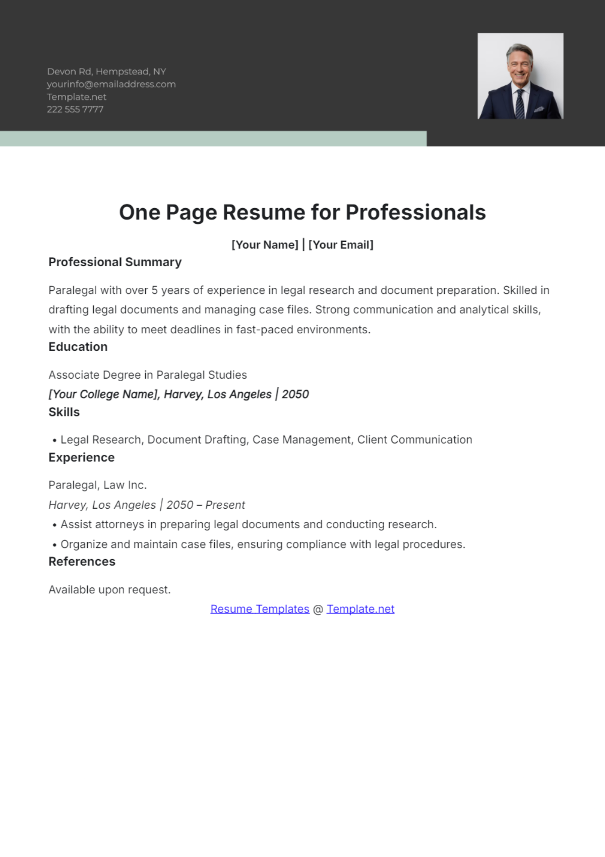 One Page Resume for Professionals Template - Edit Online & Download