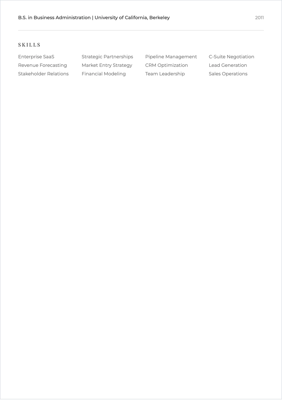 Free Blank Business One Page ATS Resume Template, AI Resume Builder