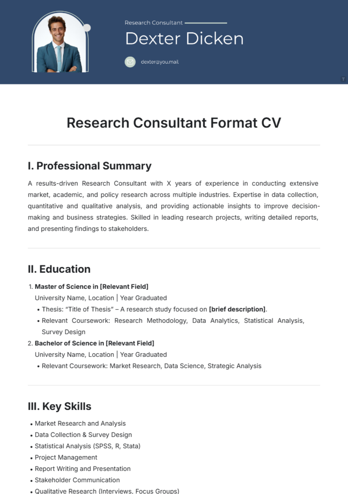 Research Consultant Format CV Template - Edit Online & Download