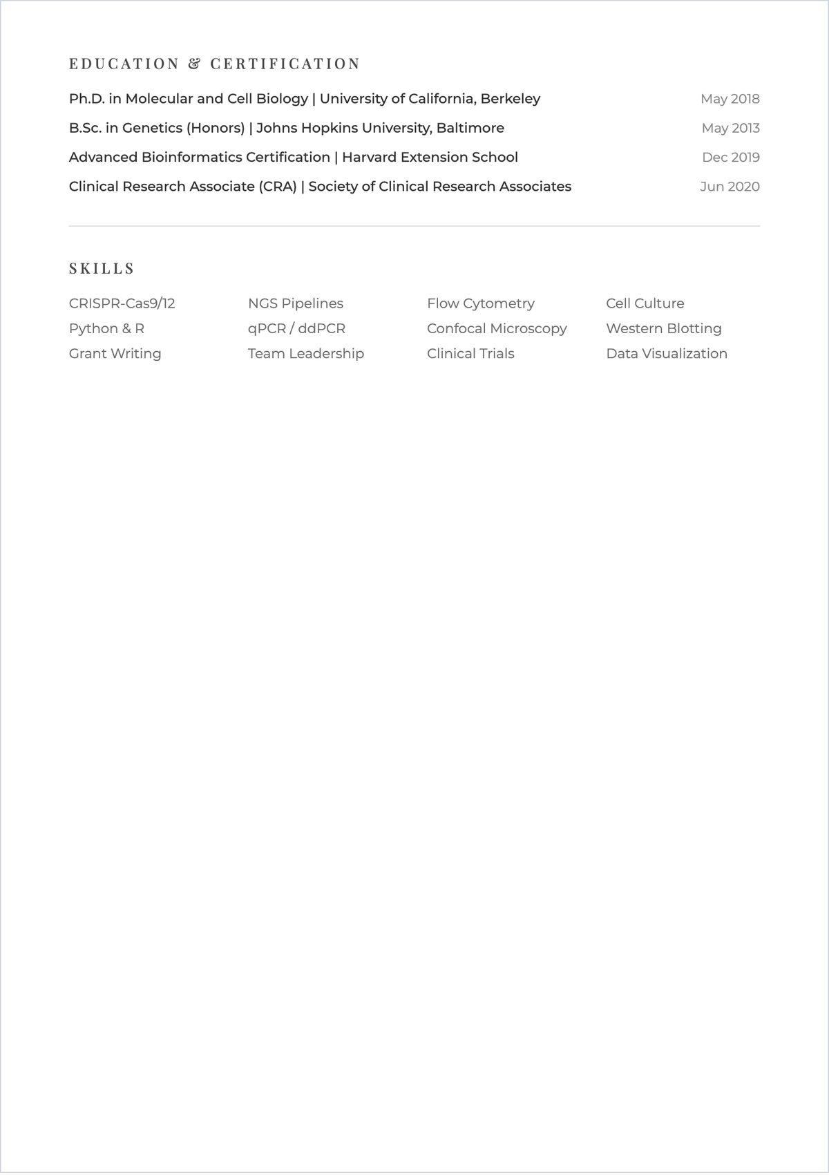 Free Research Scientist Academic ATS CV Template, AI CV Builder