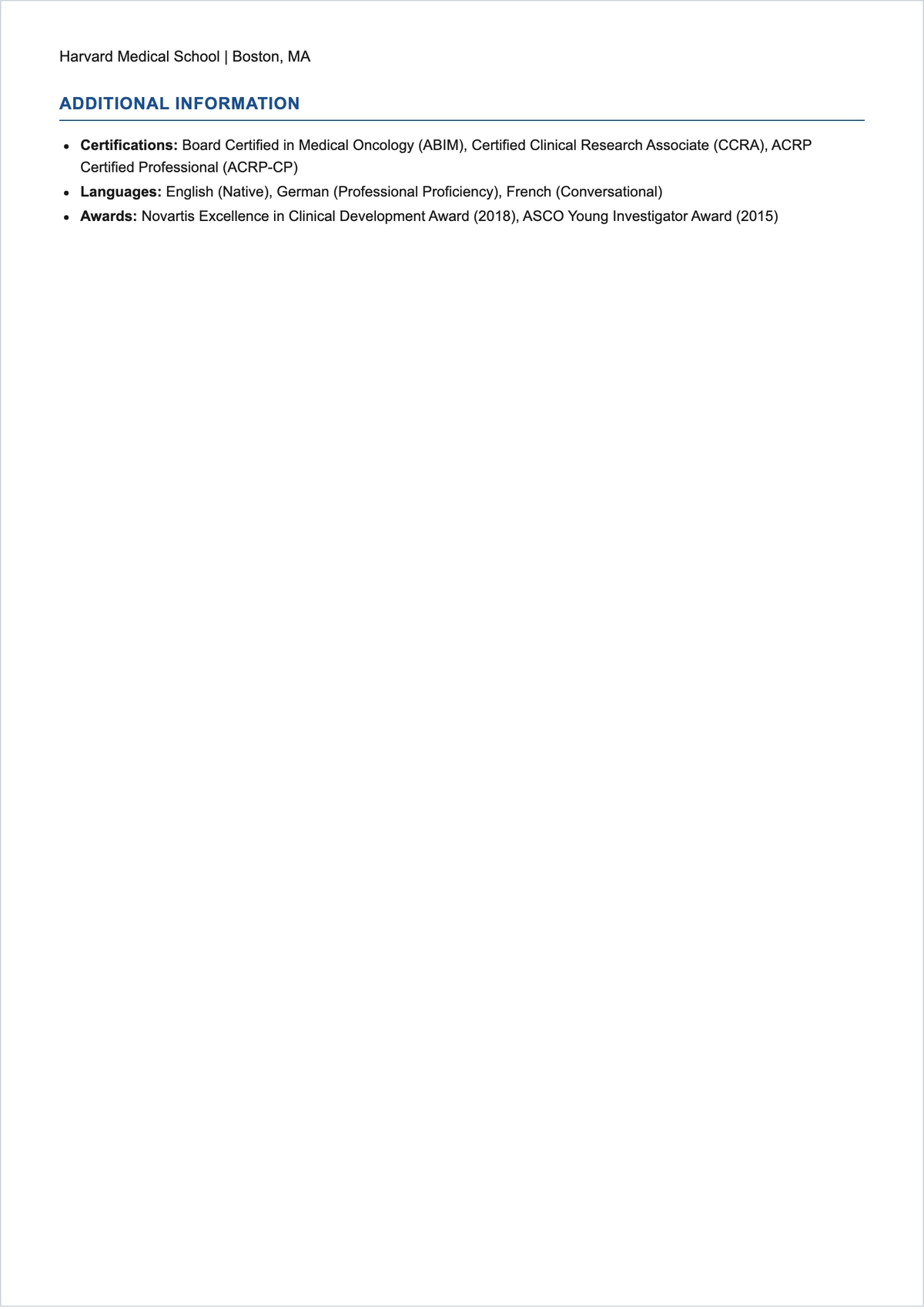 Free Professional Medical Researcher ATS CV Template, AI CV Builder