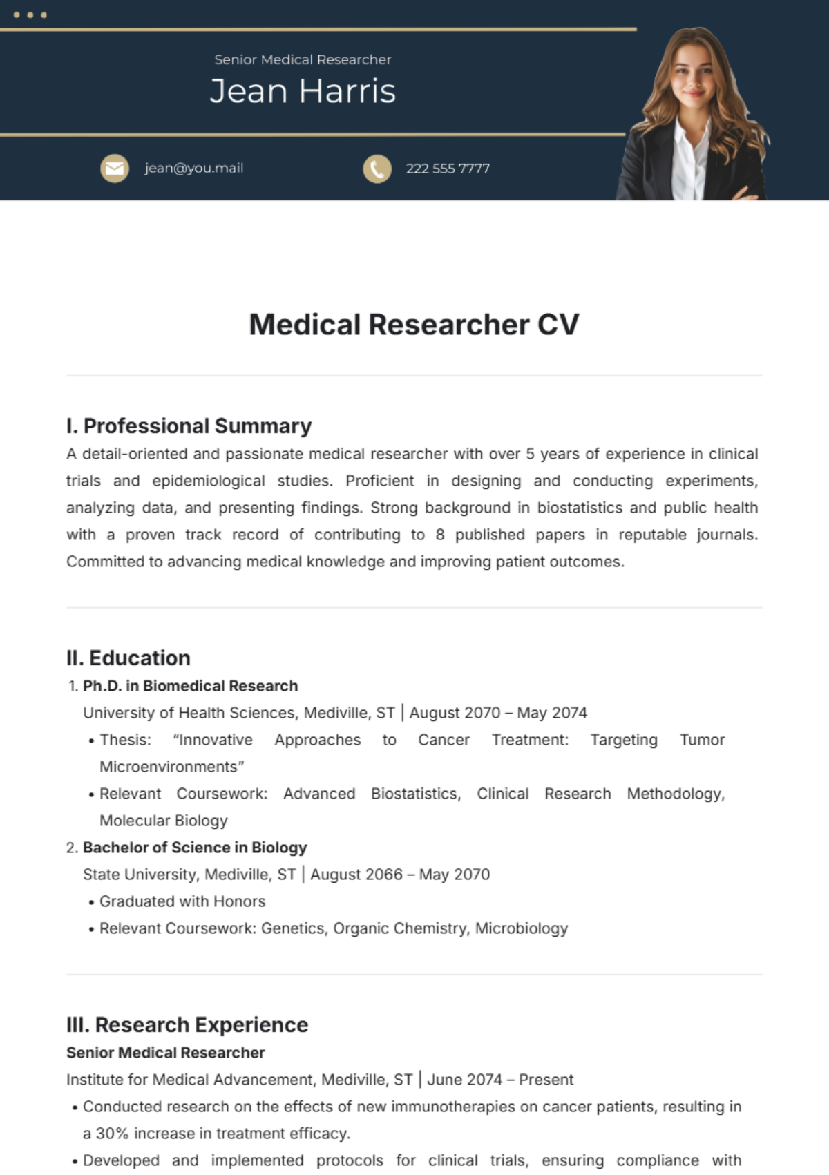 Medical Researcher CV Template - Edit Online & Download