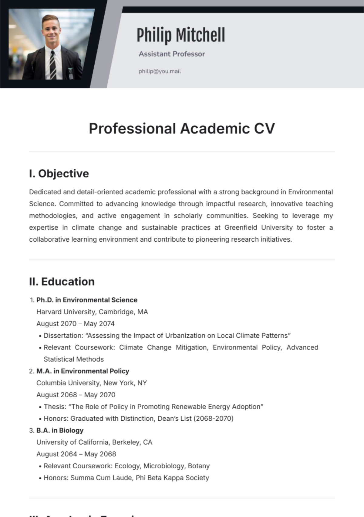 Professional Academic CV Template - Edit Online & Download