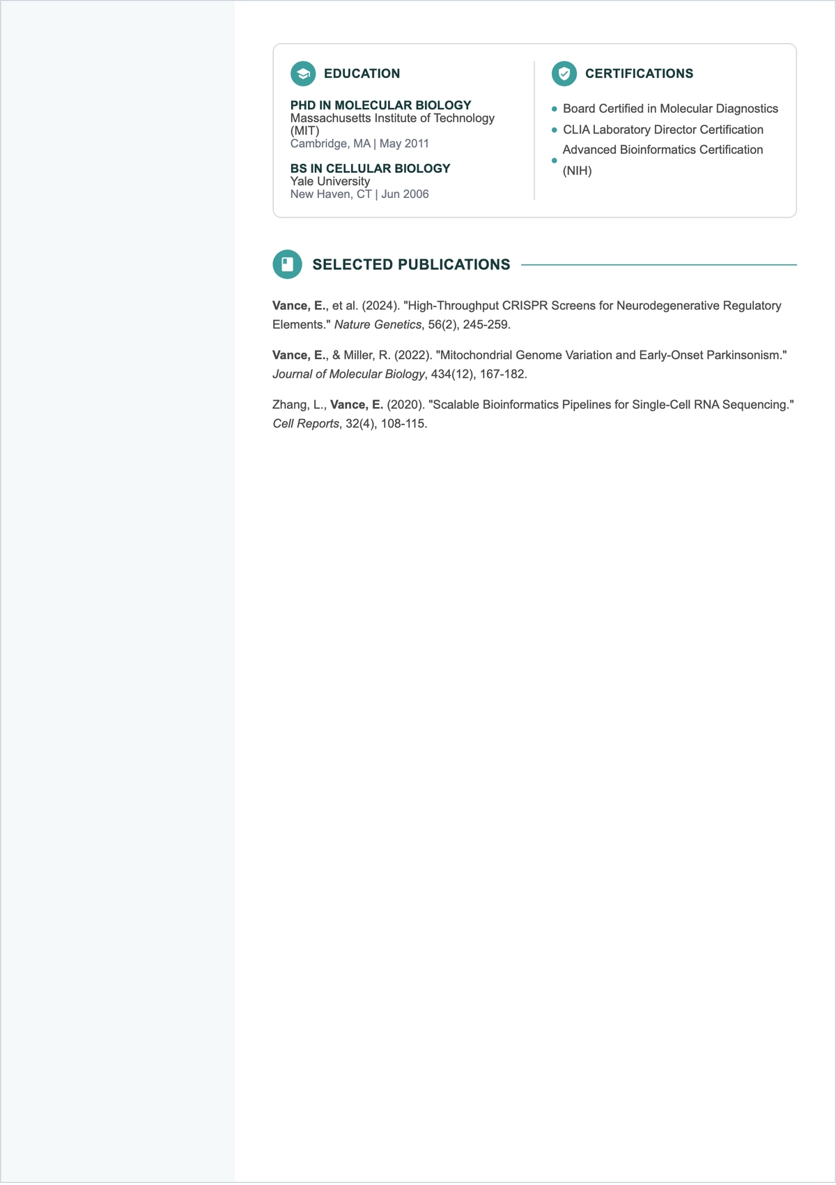 Free STEM Academic ATS CV Template, AI CV Builder