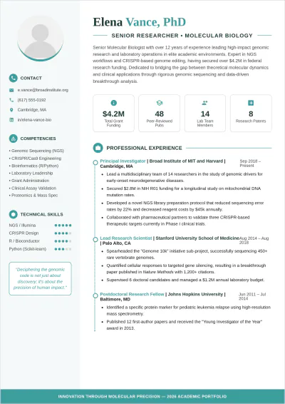 Free STEM Academic ATS CV Template, AI CV Builder