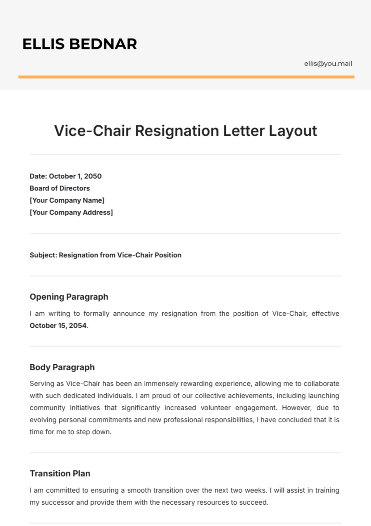 Vice-Chair Resignation Letter Layout Template