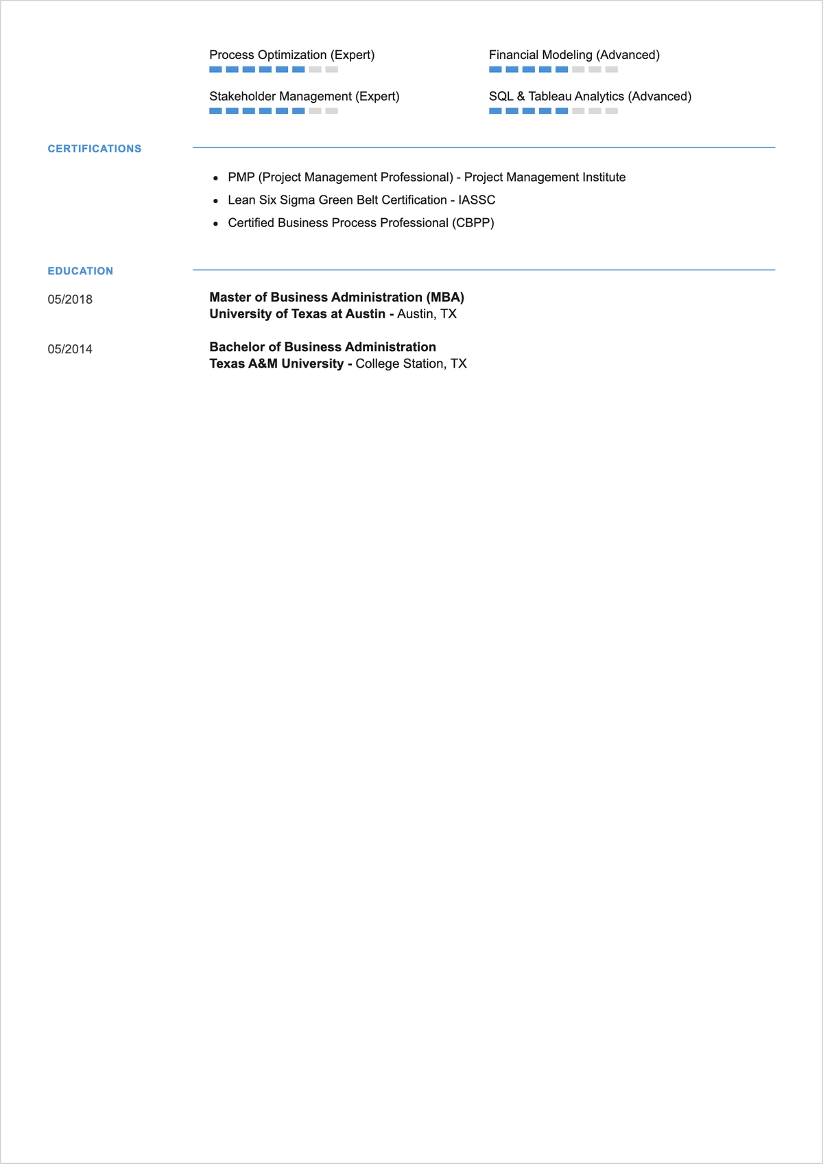 Free One Page ATS Resume for Business Roles Template