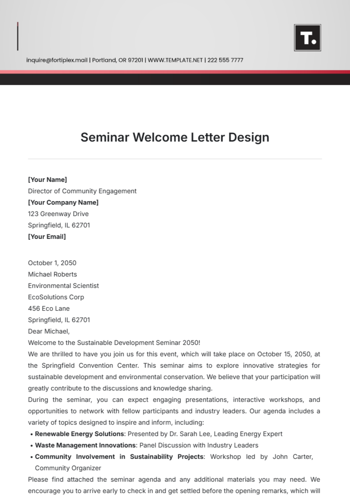 Seminar Welcome Letter Design Template - Edit Online & Download