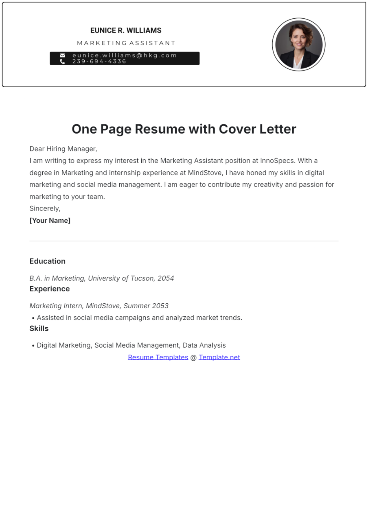 One Page Resume with Cover Letter Template - Edit Online & Download