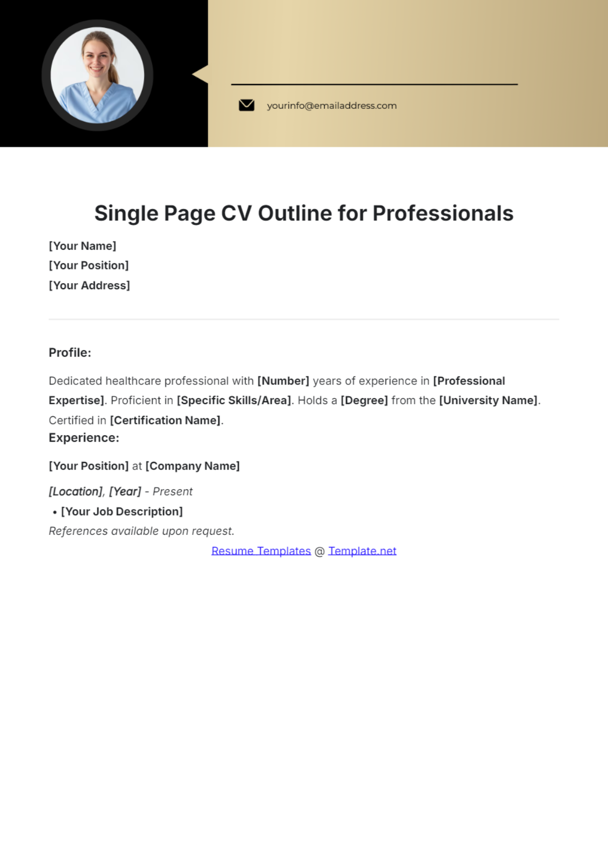 Single Page CV Outline for Professionals Template - Edit Online & Download