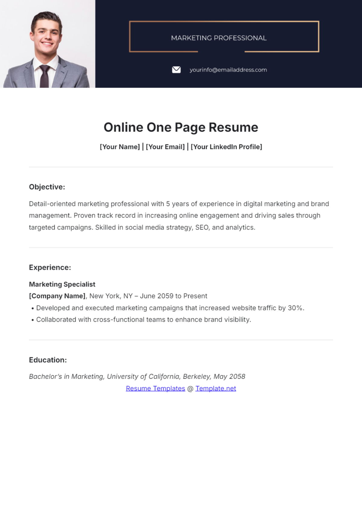 Online One Page Resume Template - Edit Online & Download