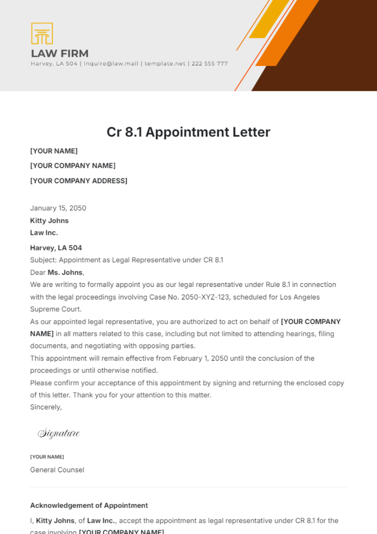 Cr 8.1 Appointment Letter Template - Edit Online & Download