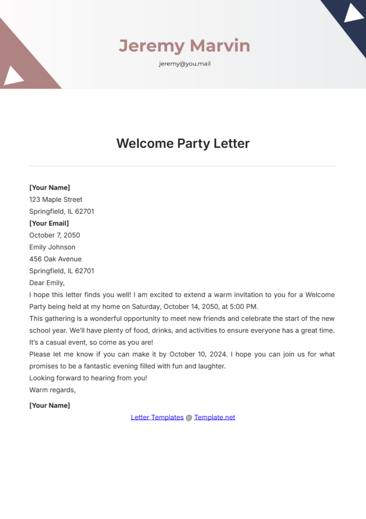 Welcome Party Letter Template - Edit Online & Download