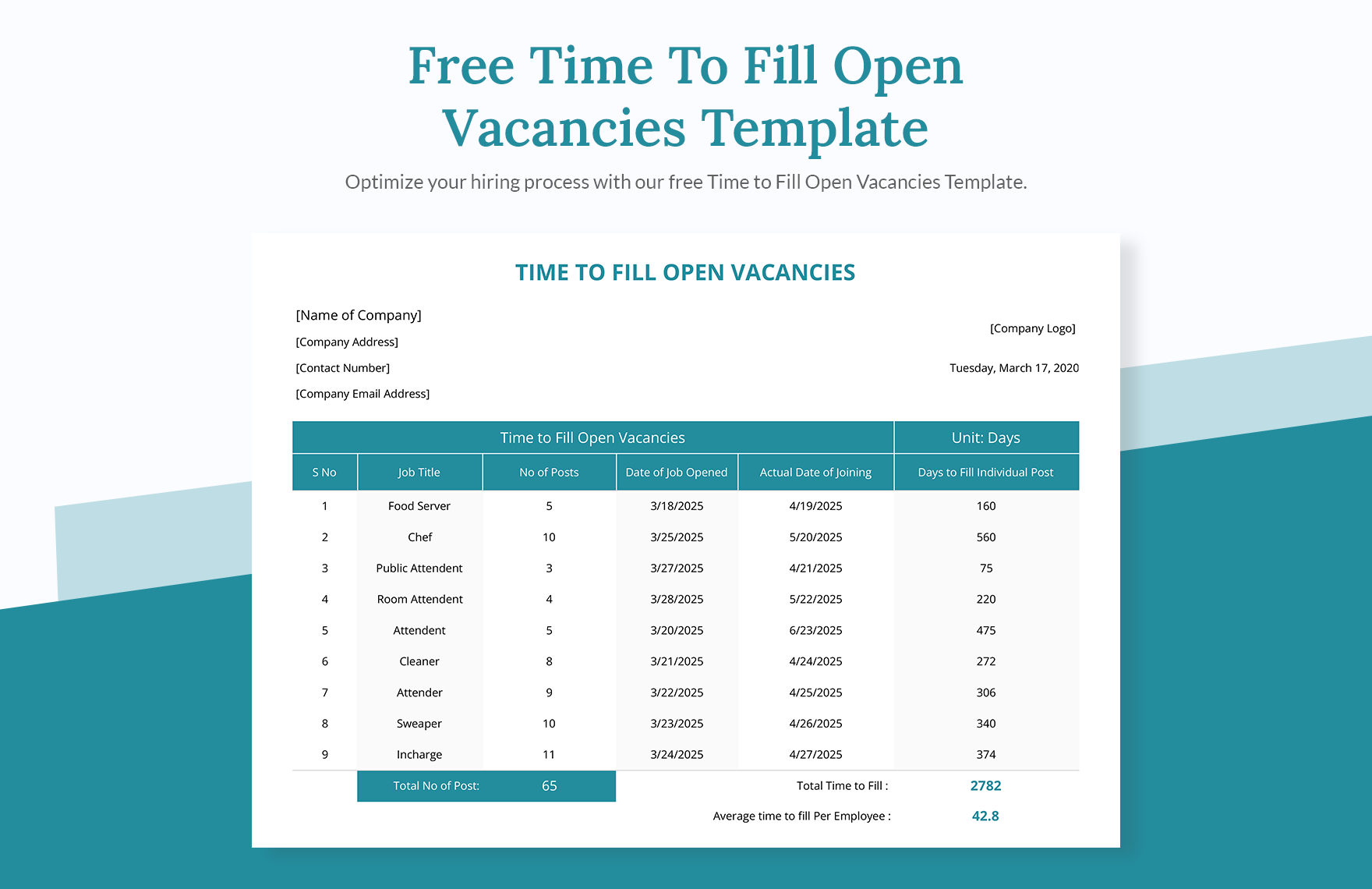 Free Time To Fill Open Vacancies Template