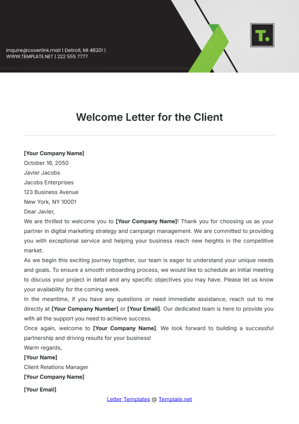 Welcome Letter for the Client Template - Edit Online & Download