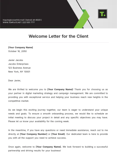 Free Welcome Letter for the Client Template to Edit Online