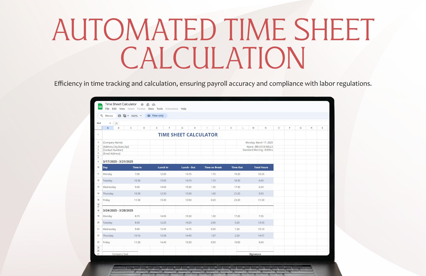 Time Sheet Calculator Template