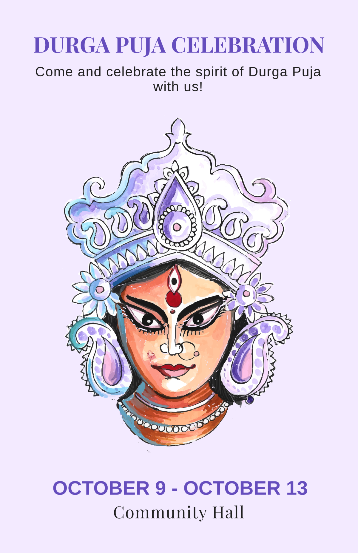 Free Durga Puja Celebration Poster Template - Edit Online & Download ...