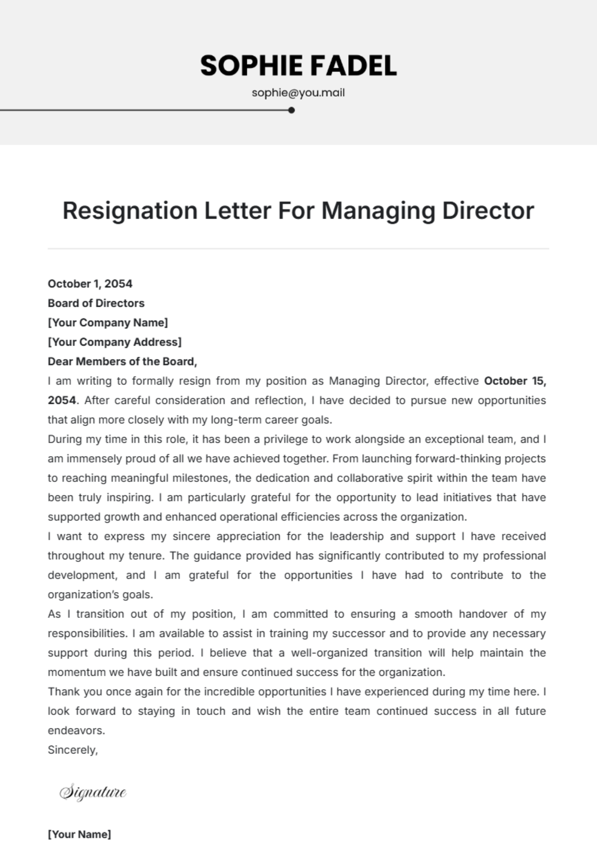 Resignation Letter For Managing Director Template - Edit Online & Download