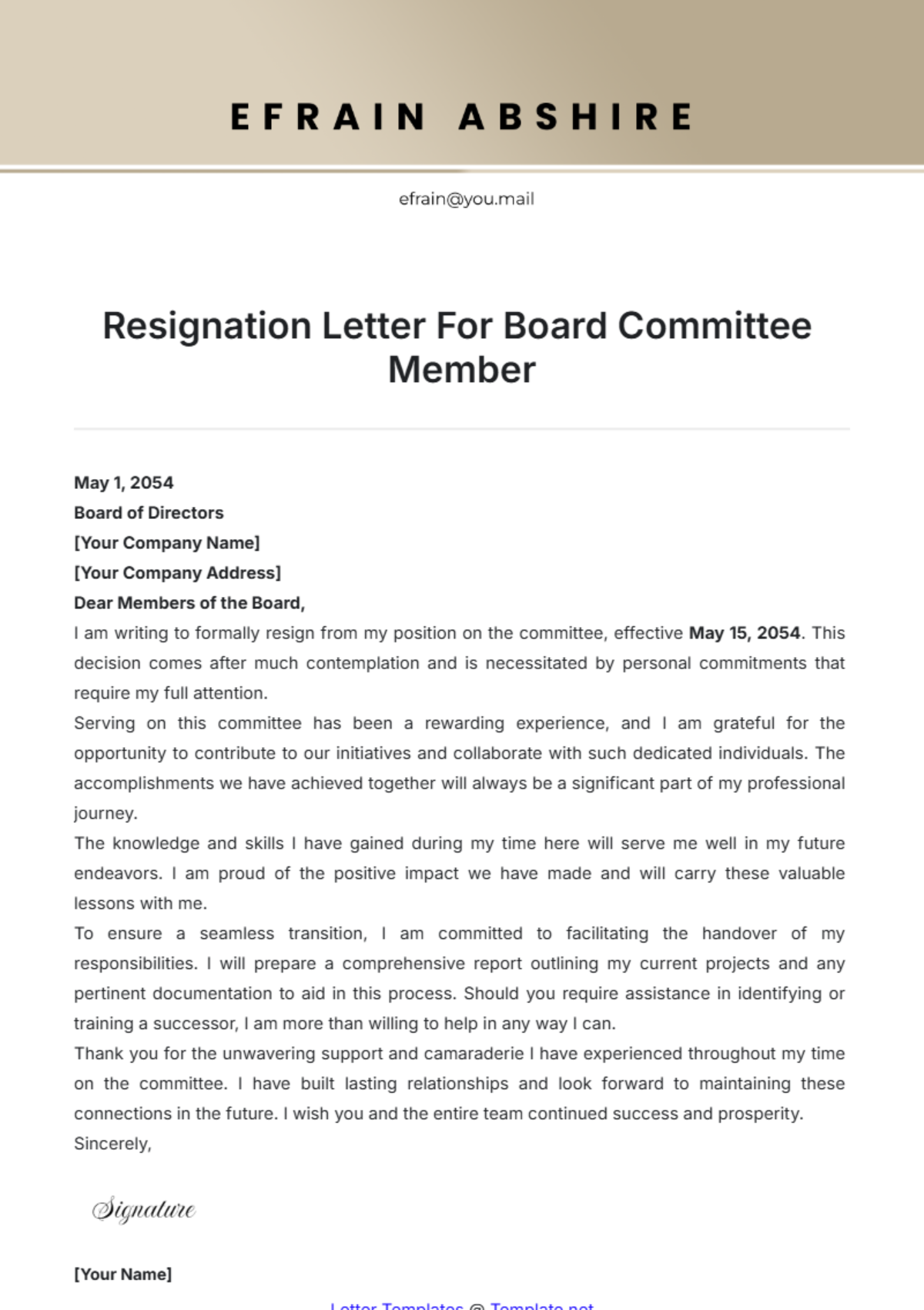 Resignation Letter For Board Committee Member Template - Edit Online & Download