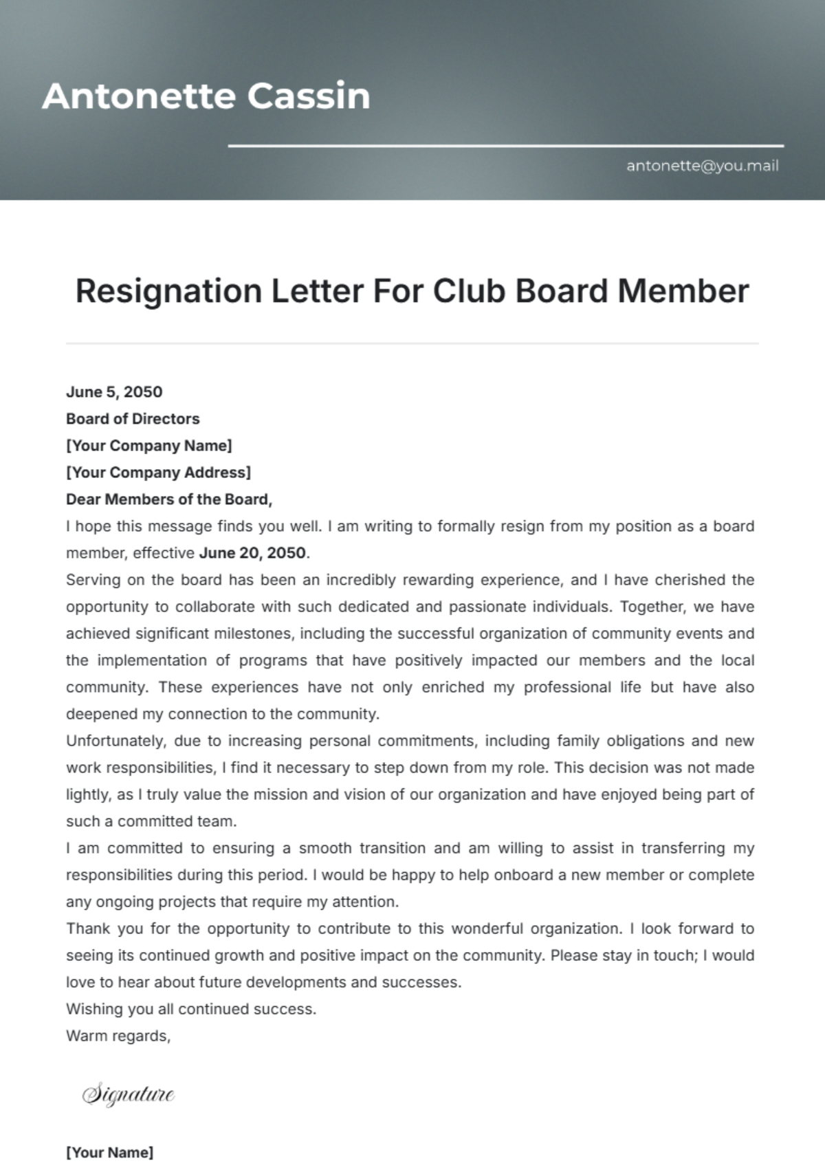 Resignation Letter For Club Board Member Template - Edit Online & Download