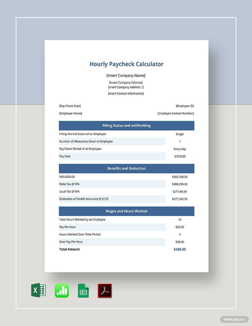 Hourly Paycheck Calculator Template