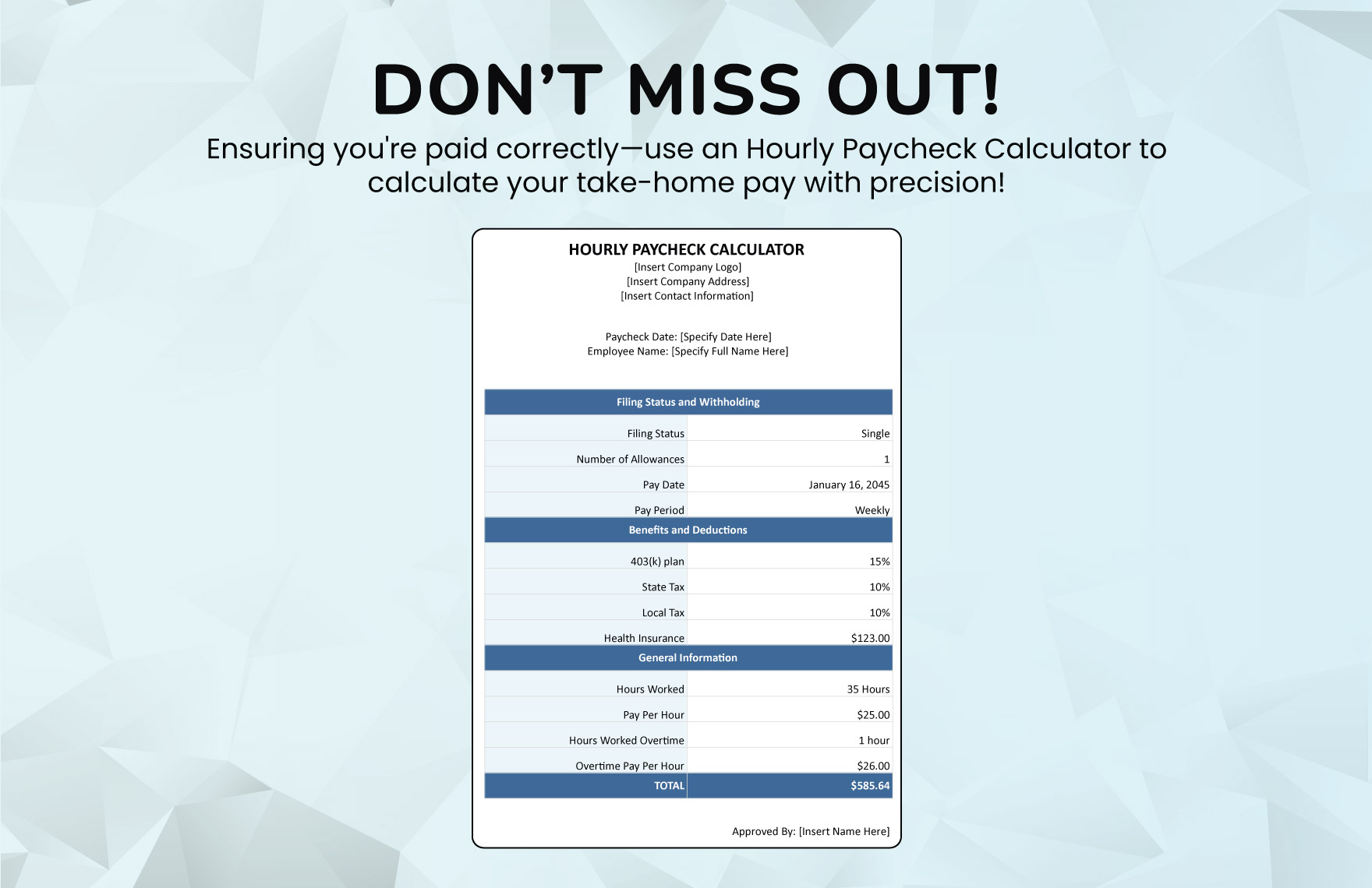Hourly Paycheck Calculator Template