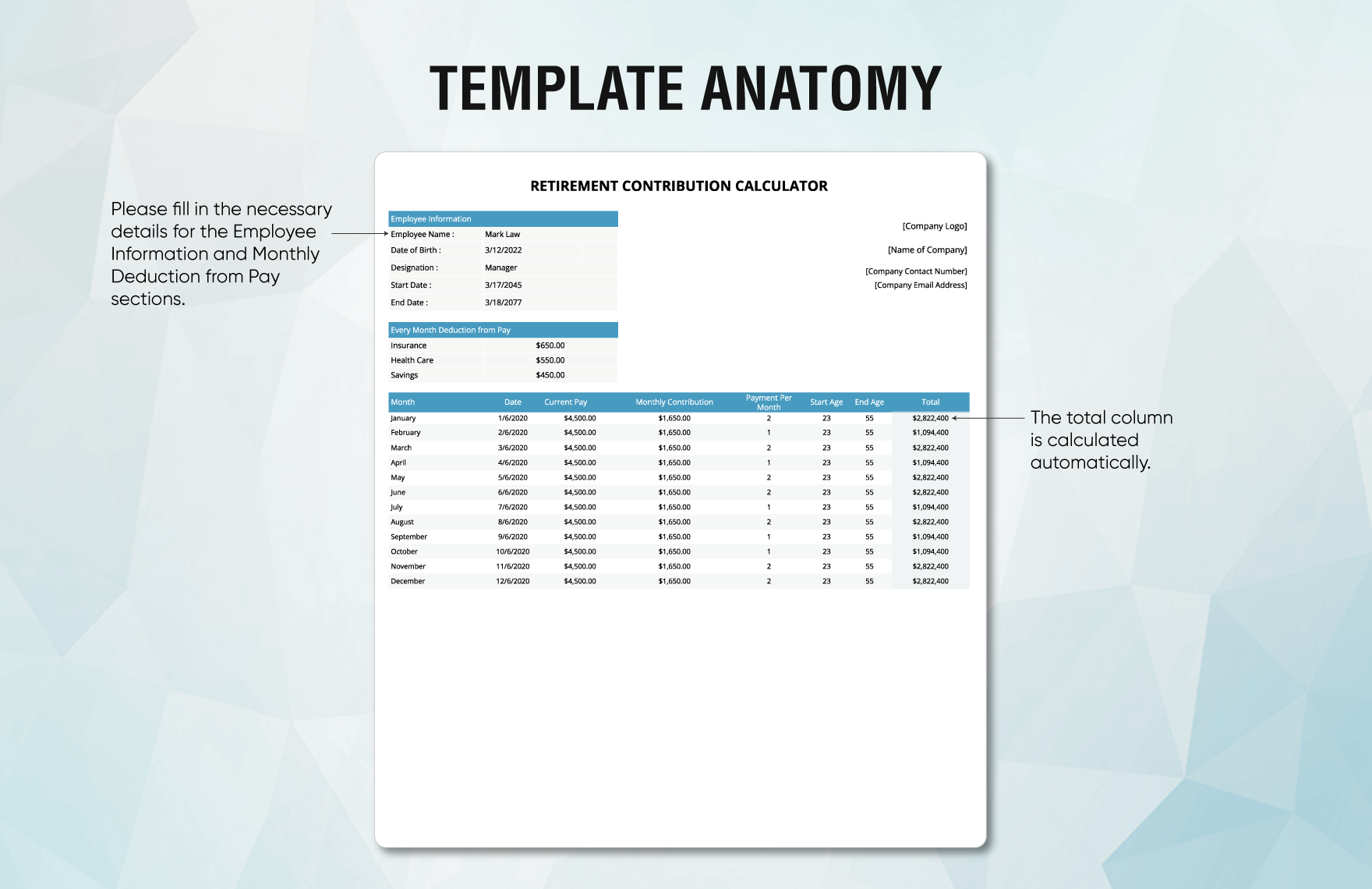 Retirement Contribution Calculator Template