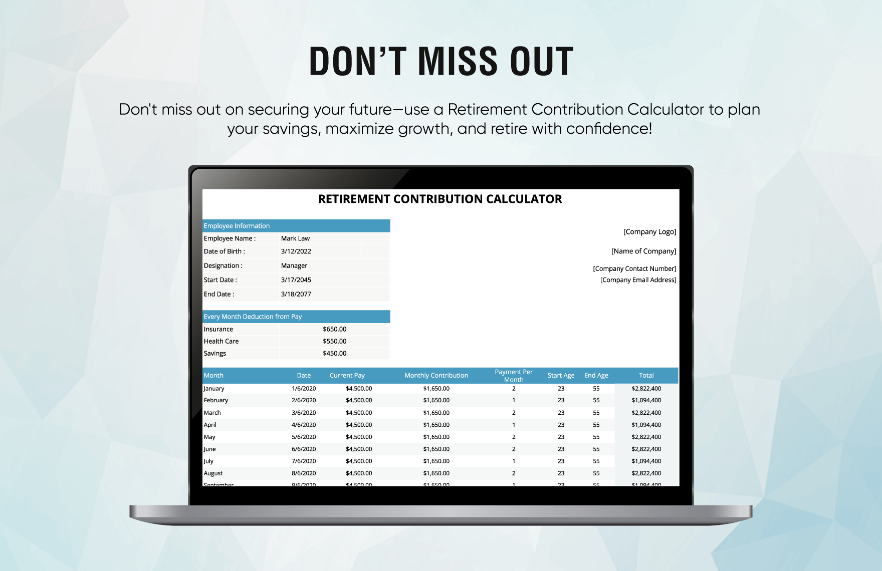Retirement Contribution Calculator Template