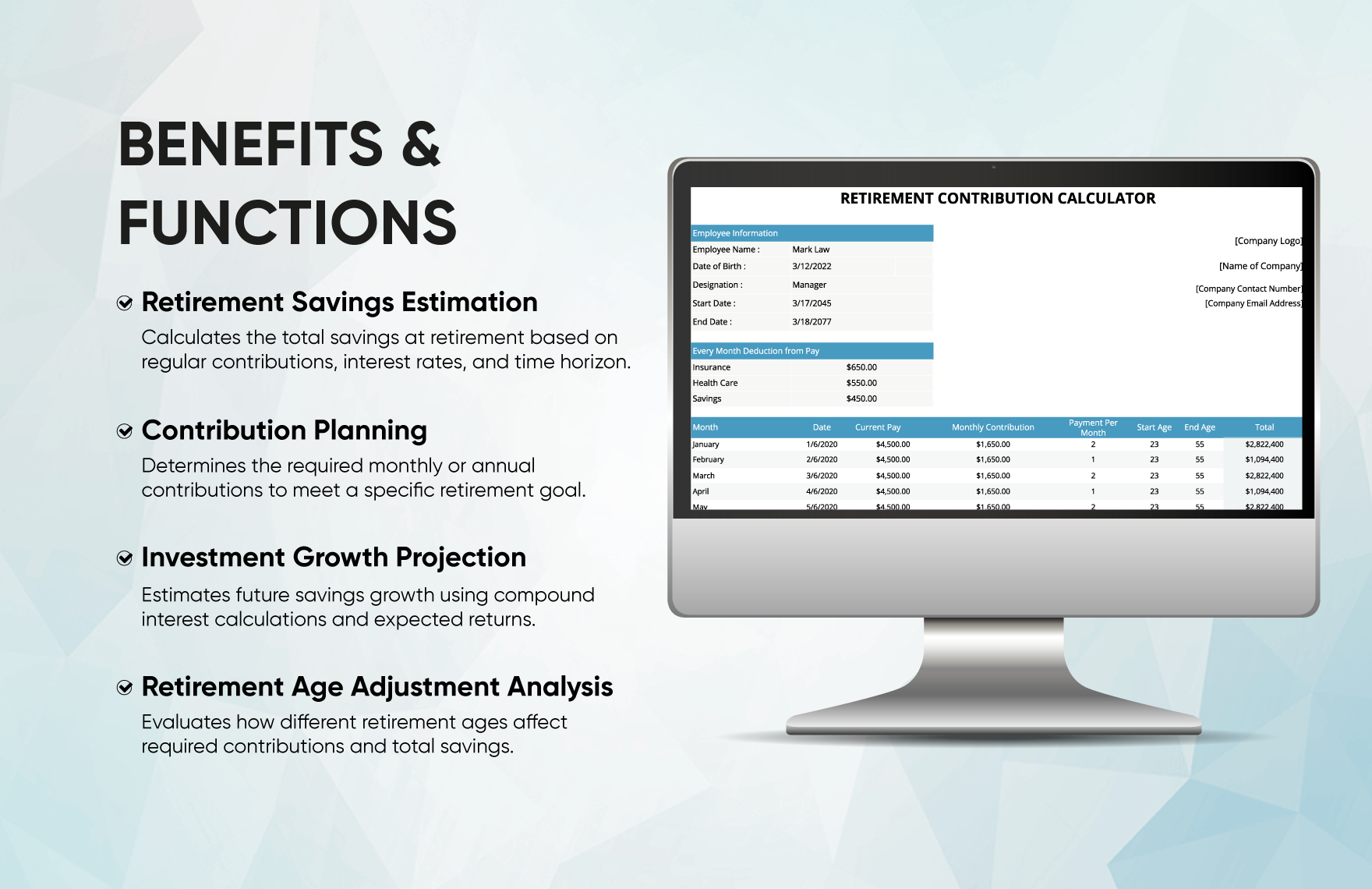 Retirement Contribution Calculator Template
