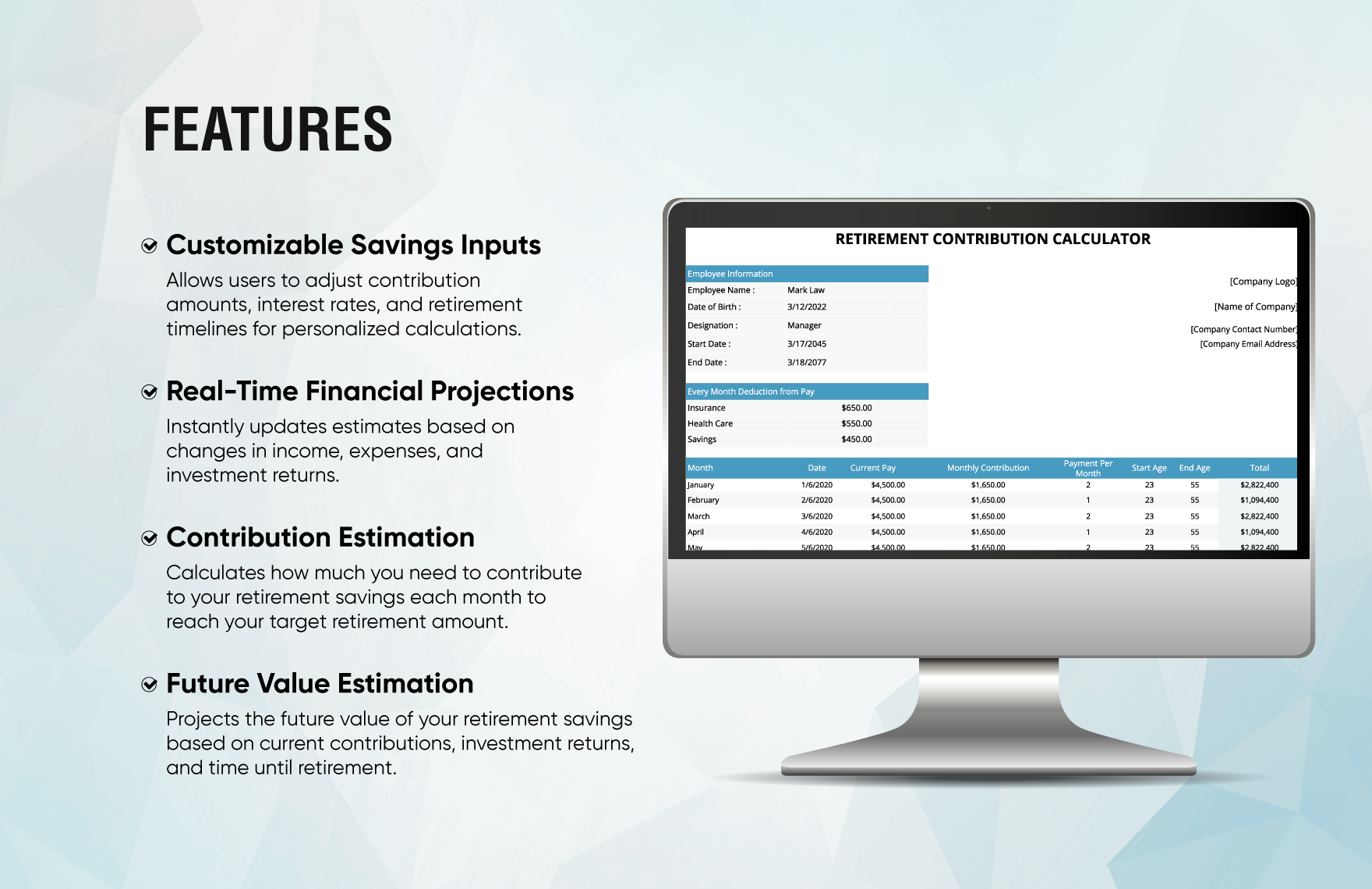 Retirement Contribution Calculator Template