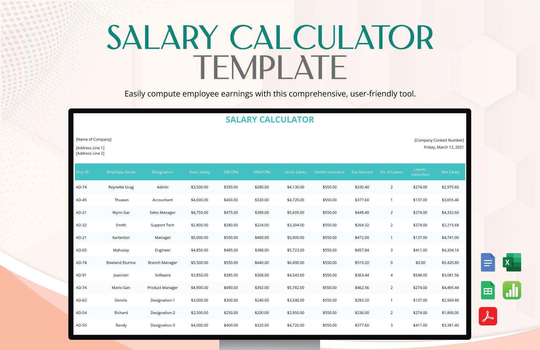 Salary Calculator Template in Google Docs, Excel, PDF, Google Sheets, Apple Numbers