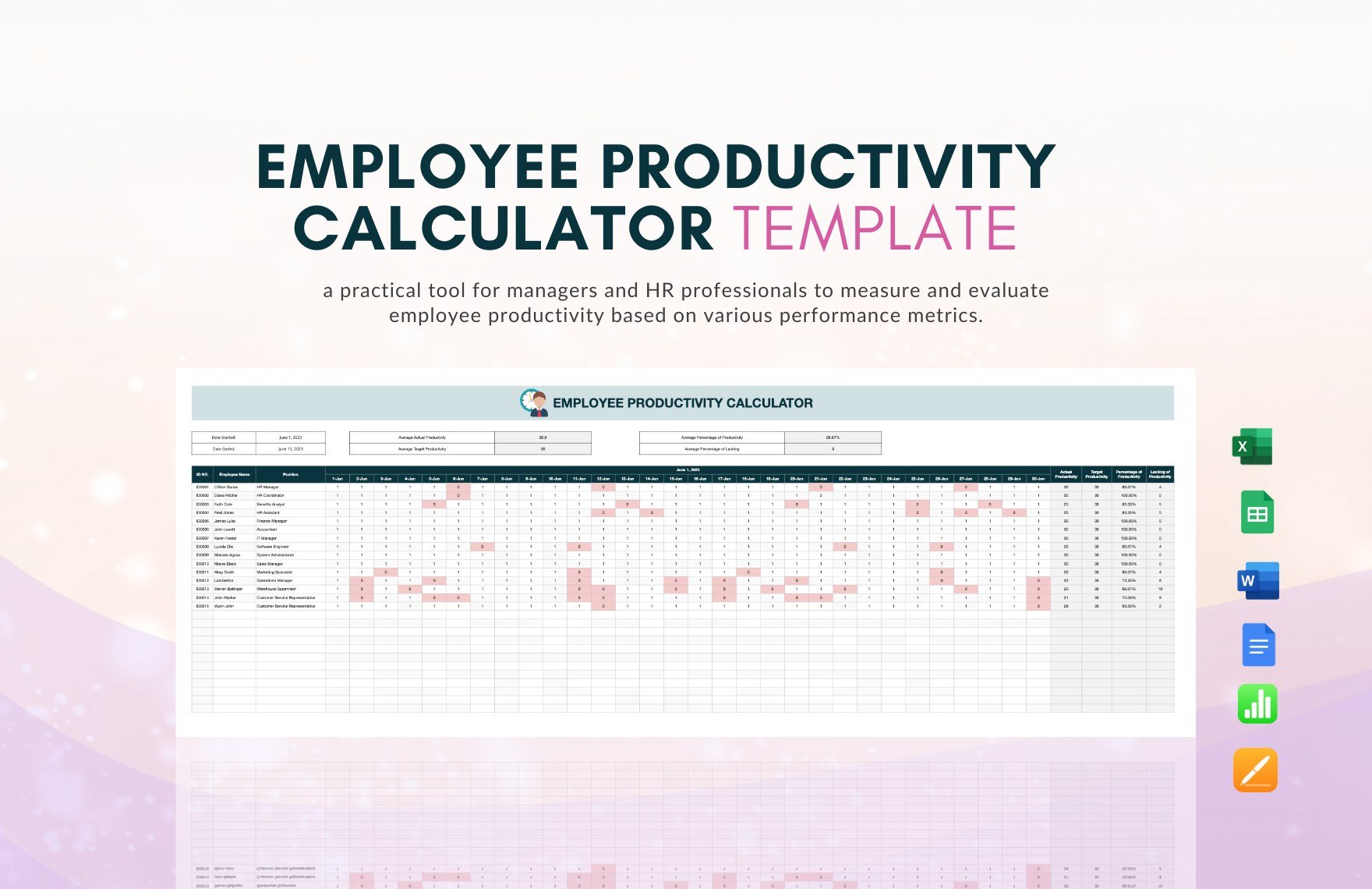 Employee Productivity Calculator Template in Word, Google Docs, Excel, Google Sheets, Apple Pages, Apple Numbers