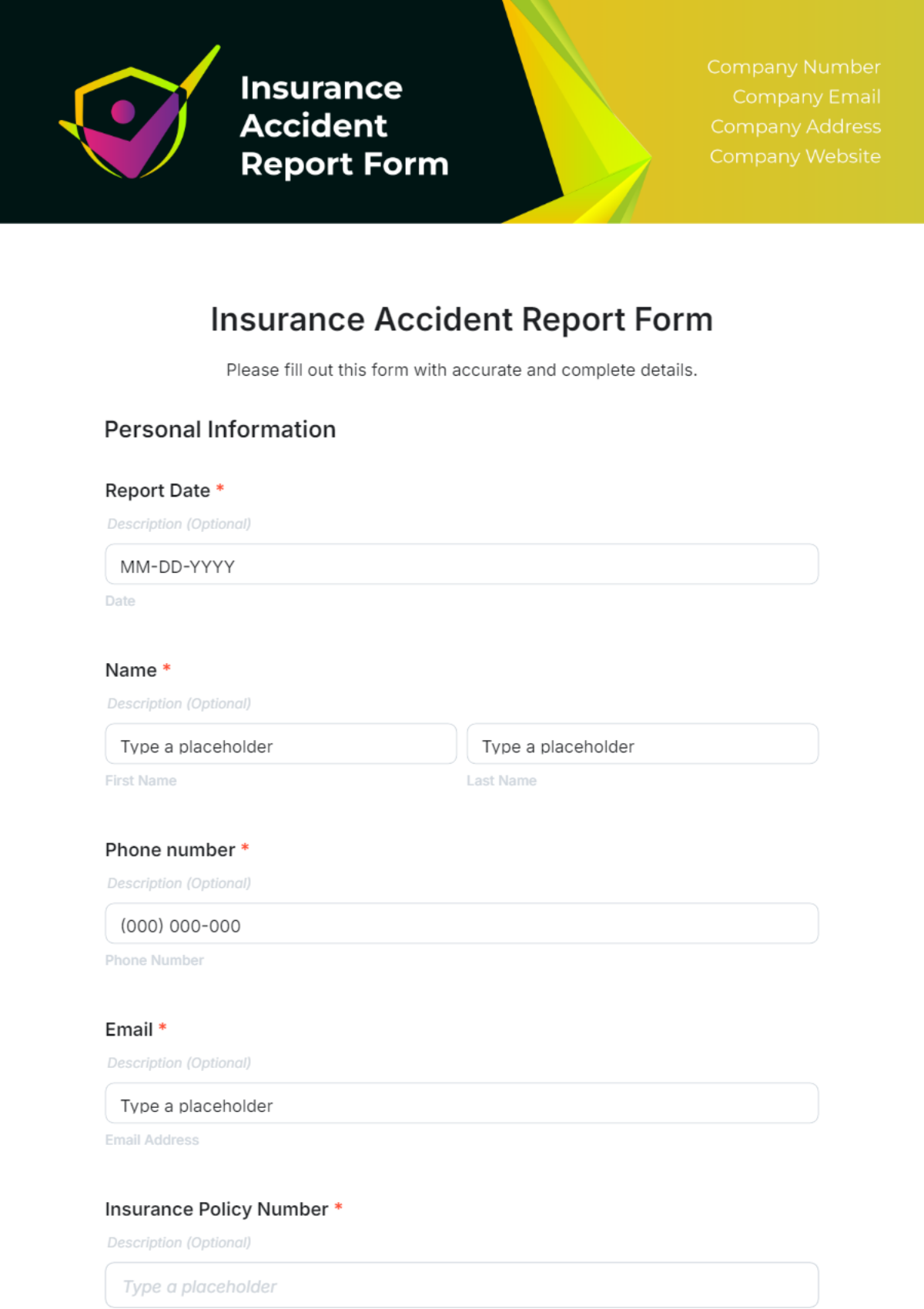 Insurance Accident Report Form Template - Edit Online & Download