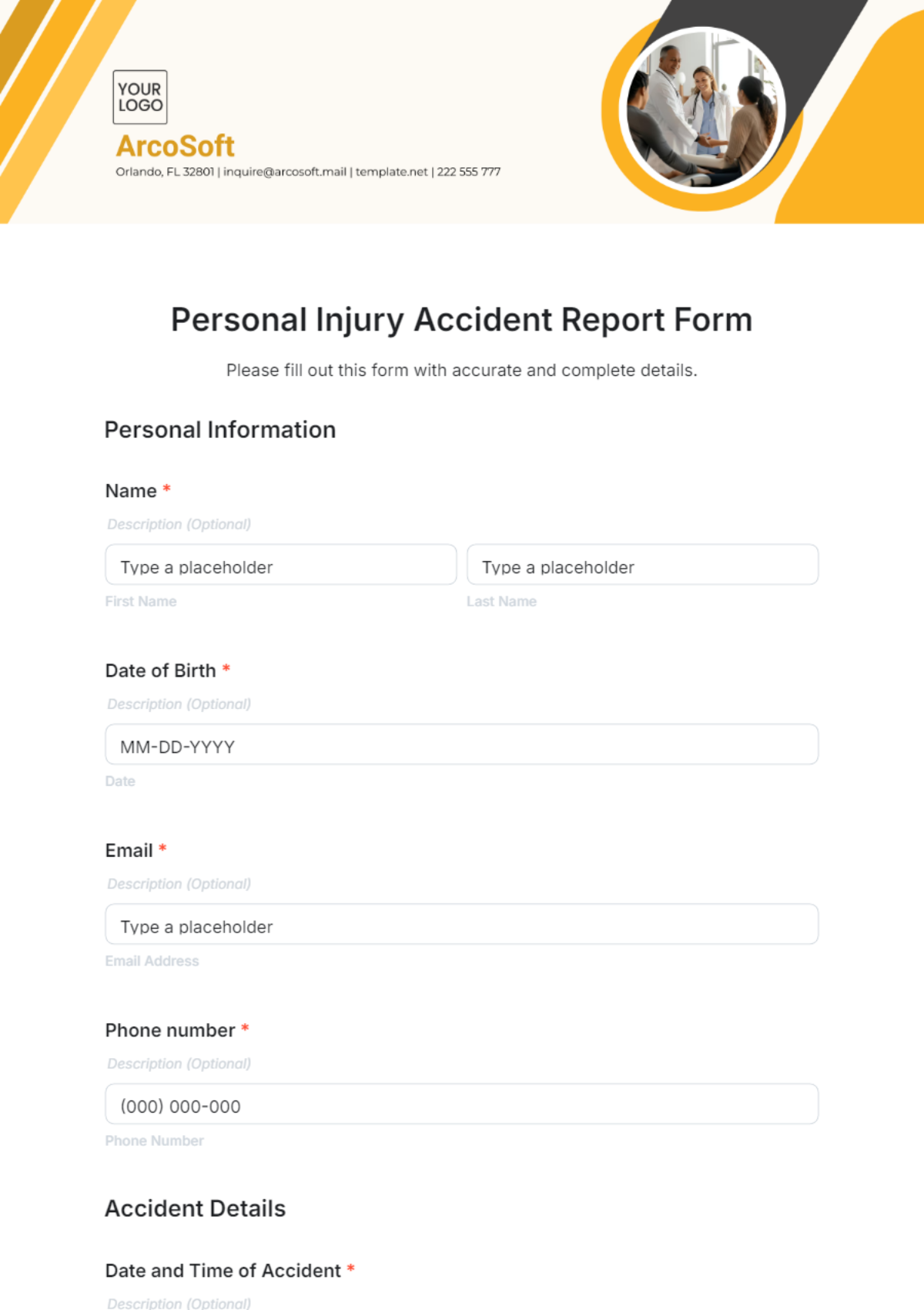 Personal Injury Accident Report Form Template - Edit Online & Download