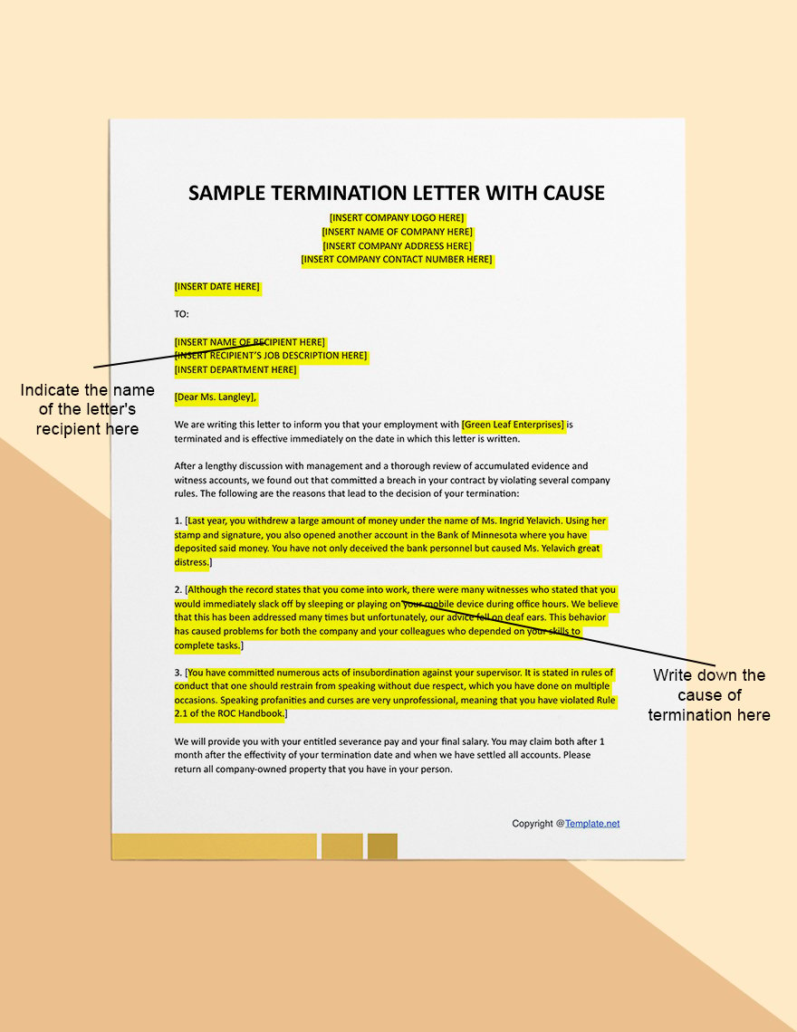 Sample Termination Letter for Cause (Attendance)
