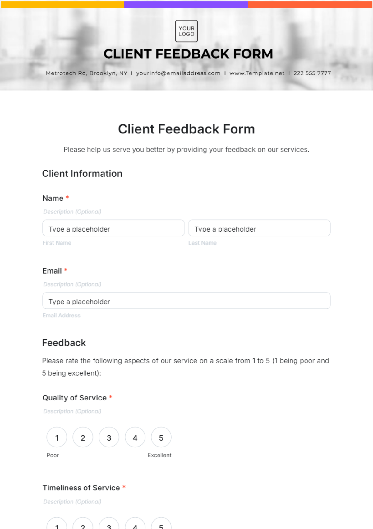 Client Feedback Form Template Template