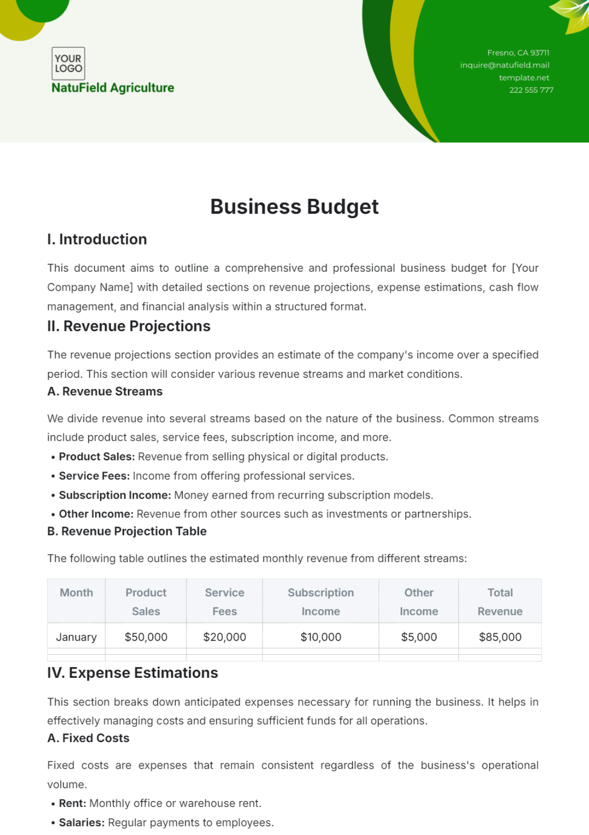 Business Budget Template - Edit Online & Download