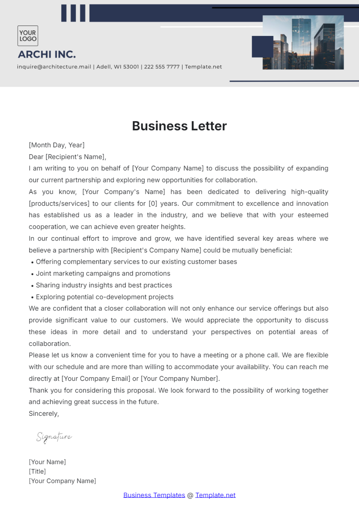 Business Letter Template - Edit Online & Download