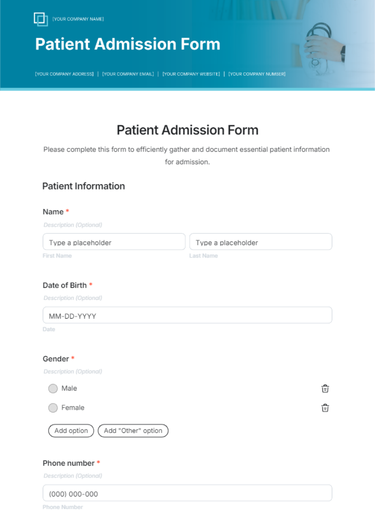 Patient Admission Form Template